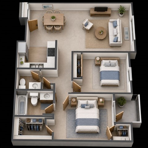 Floor plan for 2 beds, 1.5 baths, 872 sqft