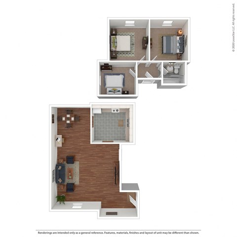 Floor plan for 3 beds, 1 bath, 1000 sqft
