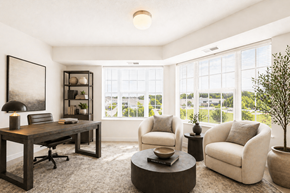 Lino Lakes apartment for rent - Home office with large windows and seating area at Lakewood Apartments, Lino Lakes, Minnesota