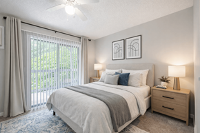 Archdale apartment for rent - Bedroom with glass sliding doors at Brookwood, Archdale, NC, 27263
