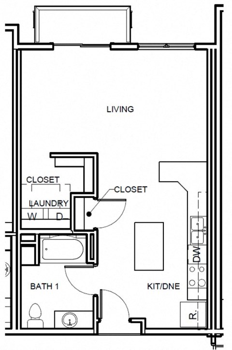 Floor plan for studio, 1 bath, 610 sqft
