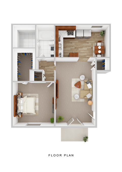 Floor plan for 1 bed, 1 bath, 810 sqft