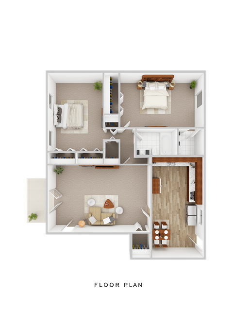 Floor plan for 2 beds, 1.5 baths, 1028 sqft