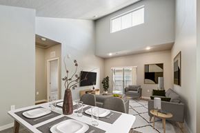 Meridian apartment for rent - Open concept dining and living area with modern furnishings at Harper Ridge Apartments, Meridian, ID