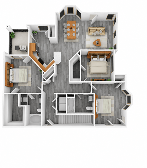 Floor plan for 3 beds, 2 baths, 1282 sqft