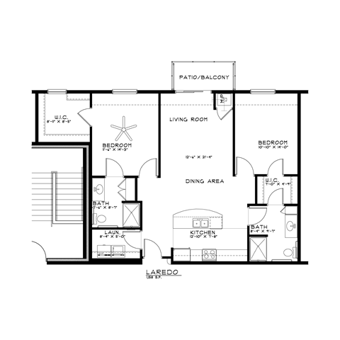 Floor plan for 2 beds, 2 baths, 1158 sqft