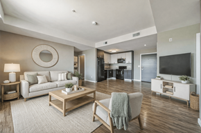 Richland apartment for rent - Open concept living room and kitchen at Lofts at Innovation Center Apartments, Richland