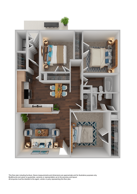 Floor plan for 3 beds, 2 baths, 1100 sqft