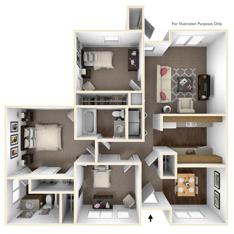 Floor plan for 3 beds, 2 baths, 1147 sqft