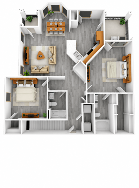 Floor plan for 2 beds, 2 baths, 1152 sqft