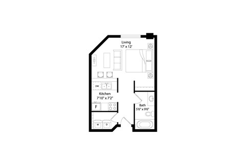Floor plan for studio, 1 bath, 431 sqft