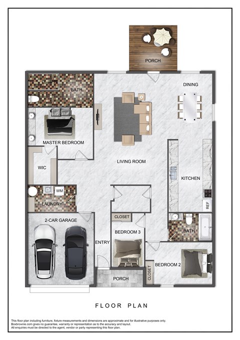 Floor plan for 3 beds, 2 baths, 1500 sqft