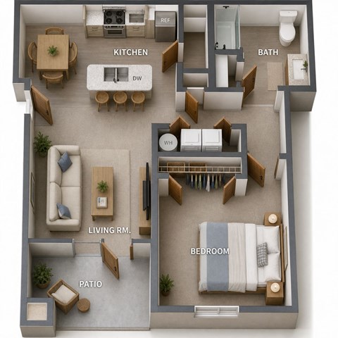 Floor plan for 1 bed, 1 bath, 759 sqft