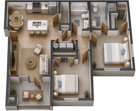 Floor plan for 2 beds, 2 baths, 967 sqft