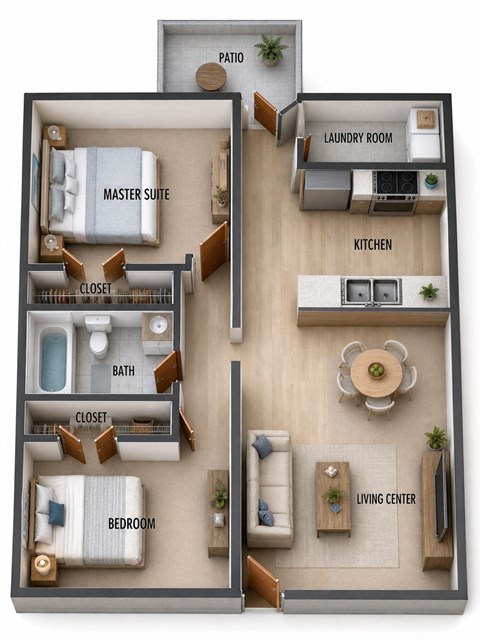 Floor plan for 2 beds, 1 bath, 800 sqft