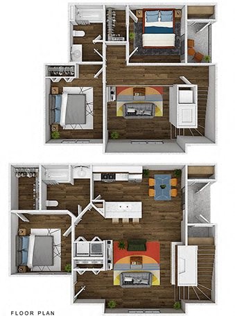 Floor plan for 3 beds, 2 baths, 1310 sqft