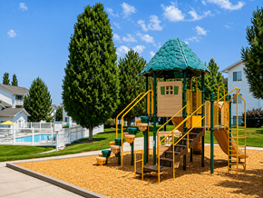 Brigham City apartment for rent - A playground with a green roof and yellow stairs.