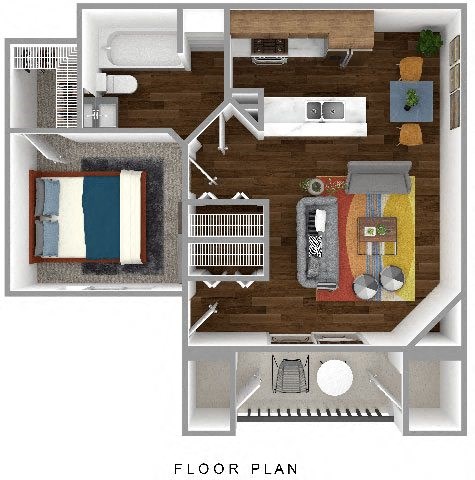 Floor plan for 1 bed, 1 bath, 713 sqft