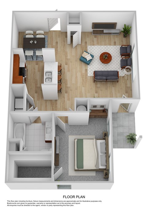 Floor plan for 1 bed, 1 bath, 873 sqft