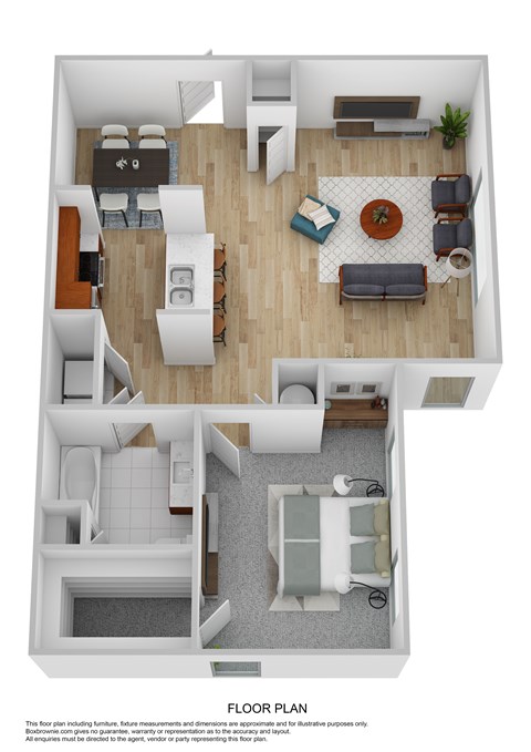 Floor plan for 1 bed, 1 bath, 835 sqft
