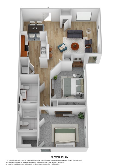 Floor plan for 2 beds, 2 baths, 1018 sqft