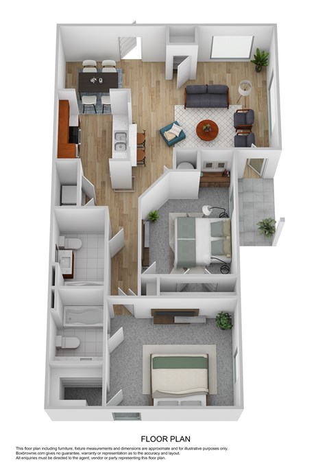 Floor plan for 2 beds, 2 baths, 1056 sqft