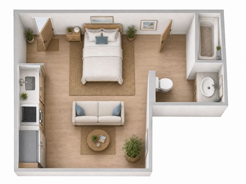 Floor plan for studio, 1 bath, 275 sqft