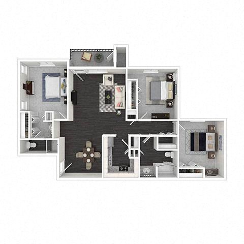 Floor plan for 3 beds, 2 baths, 1175 sqft