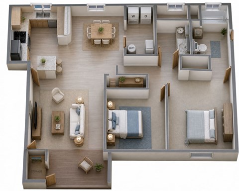 Floor plan for 2 beds, 2 baths, 894 sqft