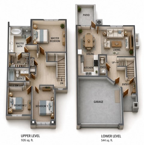 Floor plan for 3 beds, 2.5 baths, 1475 sqft