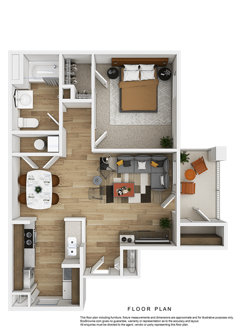Floor plan for 1 bed, 1 bath, 719 sqft