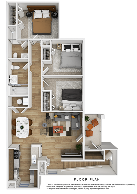 Floor plan for 3 beds, 2 baths, 1241 sqft