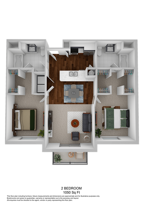 Floor plan for 2 beds, 2 baths, 1015 sqft