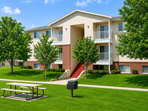 Logan apartment for rent - A large apartment complex with a green lawn in front.