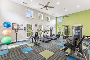 Newnan townhouse for rent - A gym with a variety of equipment including treadmills, exercise balls, and weights.