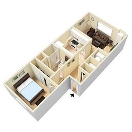 Floor plan for 1 bed, 1 bath, 582 sqft
