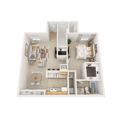 Floor plan for 1 bed, 1 bath, 770 sqft