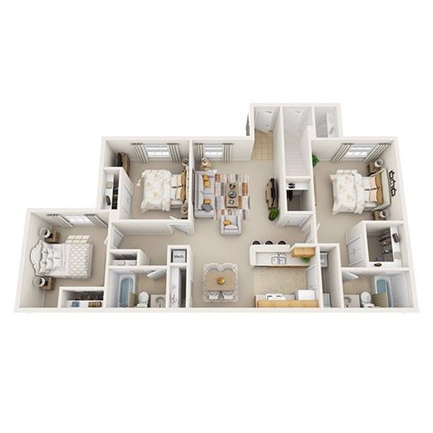 Floor plan for 3 beds, 2 baths, 1159 sqft
