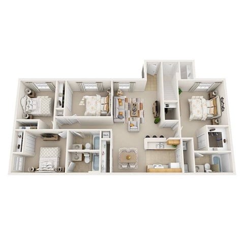 Floor plan for 4 beds, 3 baths, 1459 sqft