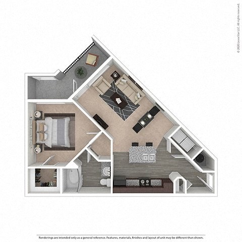 Floor plan for 1 bed, 1 bath, 759 sqft