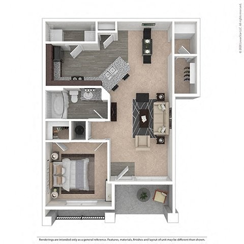 Floor plan for 1 bed, 1 bath, 952 sqft