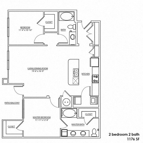 Floor plan for 2 beds, 2 baths, 1176 sqft