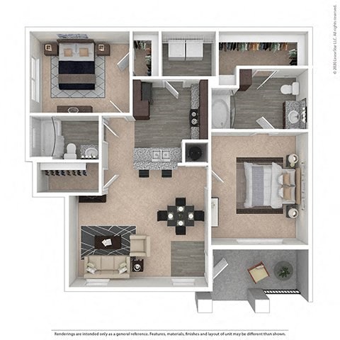 Floor plan for 2 beds, 2 baths, 1097 sqft