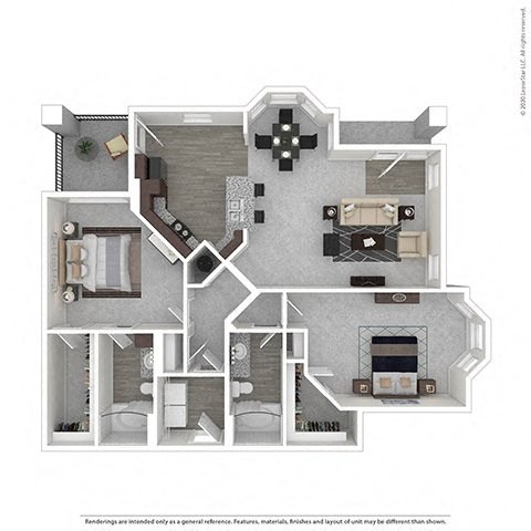 Floor plan for 2 beds, 2 baths, 1310 sqft