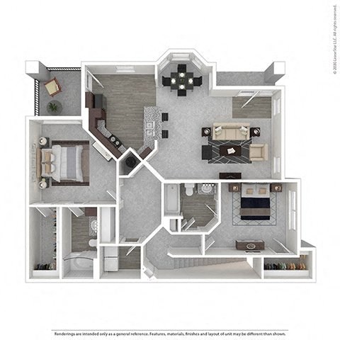 Floor plan for 2 beds, 2 baths, 1401 sqft