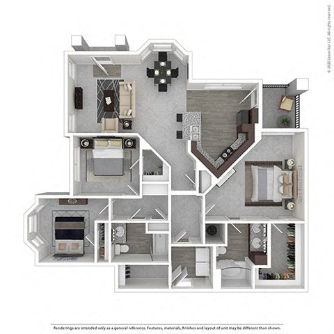 Floor plan for 3 beds, 2 baths, 1465 sqft