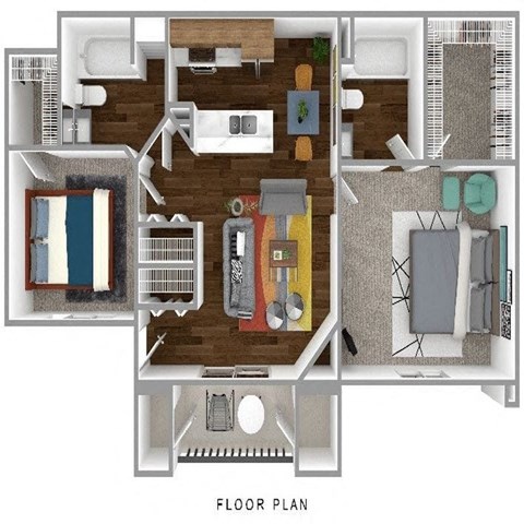 Floor plan for 2 beds, 2 baths, 1008 sqft