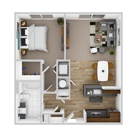 Floor plan for 1 bed, 1 bath, 702 sqft