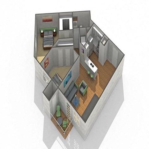 Floor plan for 2 beds, 1 bath, 966 sqft