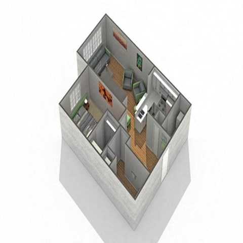 Floor plan for 1 bed, 1 bath, 720 sqft